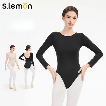 S.lemon Women Ballet Leotard Adult Autumn Winter New Style Nylon Spandex Long Sleeve Professional Dance Gymnastics Unitard Black