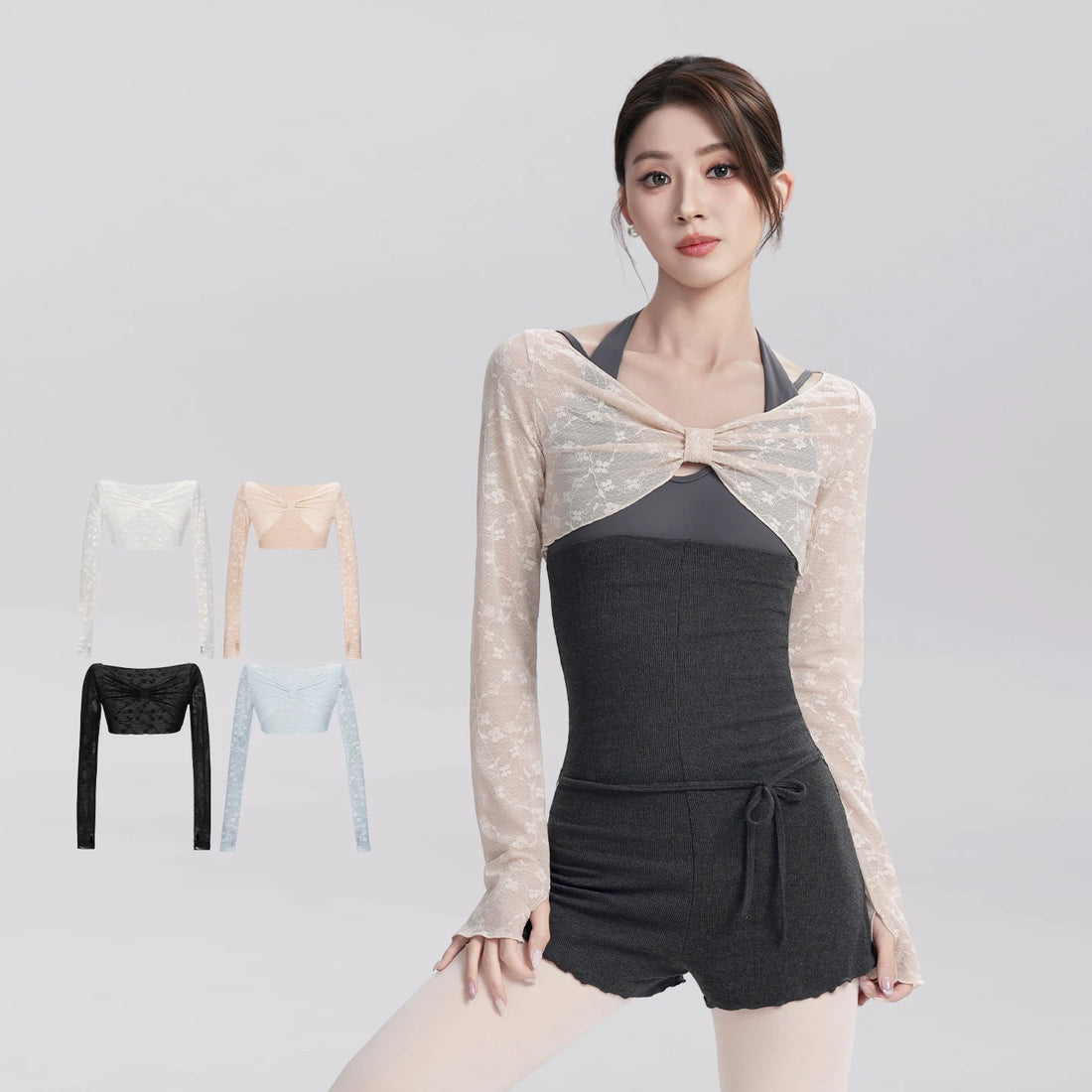 Women Dance Top  Lace Dance Shrug Dance Tops Adults Teen Ballet Short Blouse Long Sleeve Dance Tops Open Front Bolero Crops