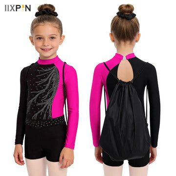 Girls Children's Leotard Ballet Gymnastics Body Tight with Shorts Hairband Storage Bag Training Athletic Unitards Dancewear