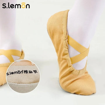 S.lemon Women Girls Linen-Cotton Ballet Shoes Camel - Breathable Dance Practice Shoes Adjustable Straps Cow Suede Sole