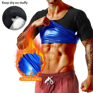 Men's Sauna Sweat Shirt Suit Slimming Vest Workout Waist Weight Loss Trainer Shaper With Underarm Breathable Mesh Sauna Pants