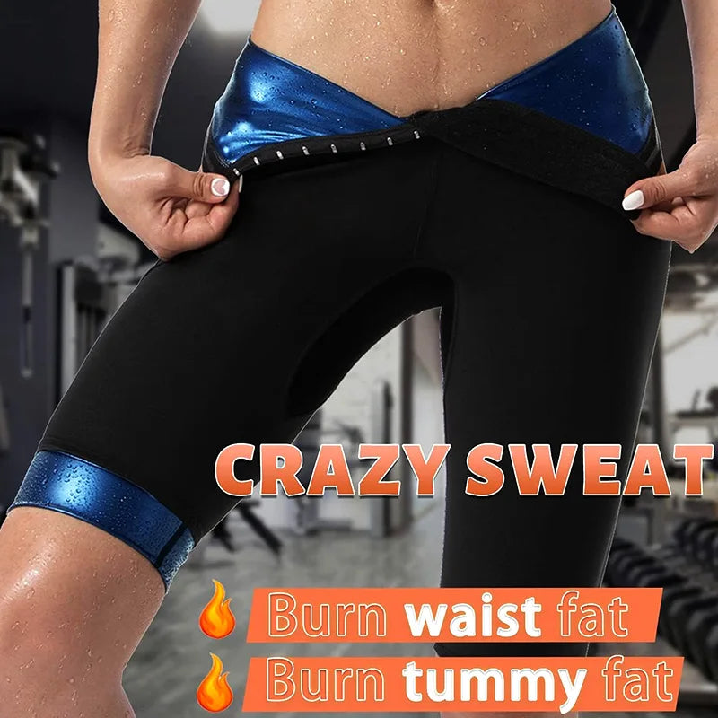 Women's High Waist Sauna Sweat Short Pants for Adult Fat Workout Weight Loss Slimming Waist Trainer Leggings with Mesh crotch