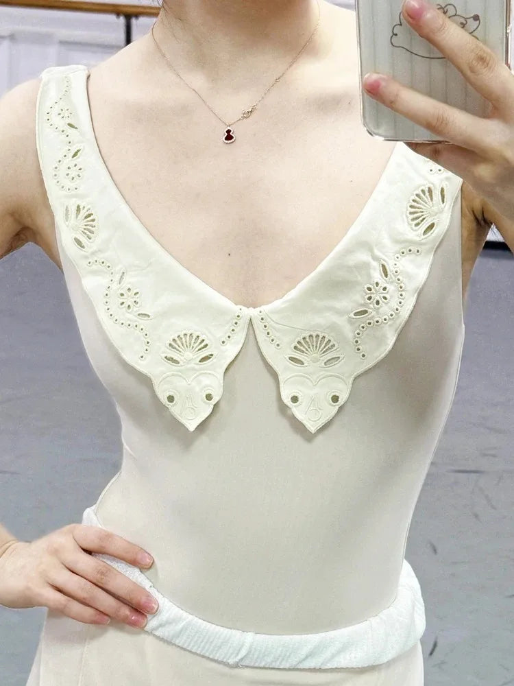 Ballet Leotard Just a corpse Adult Women's White Camellia Halter Neck Backless Gymnastics Bodysuit Dancewear Female Sportswear