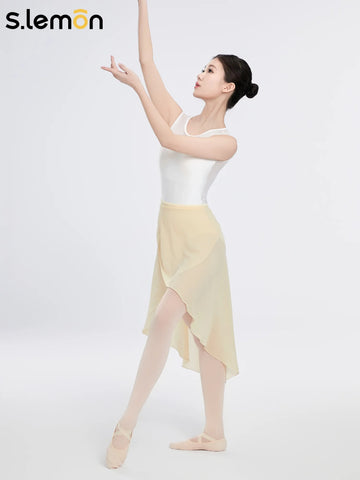 S.lemon Adult Ballet Wrap Skirt Asymmetric High-Low Chiffon Dance Skirt for Women
