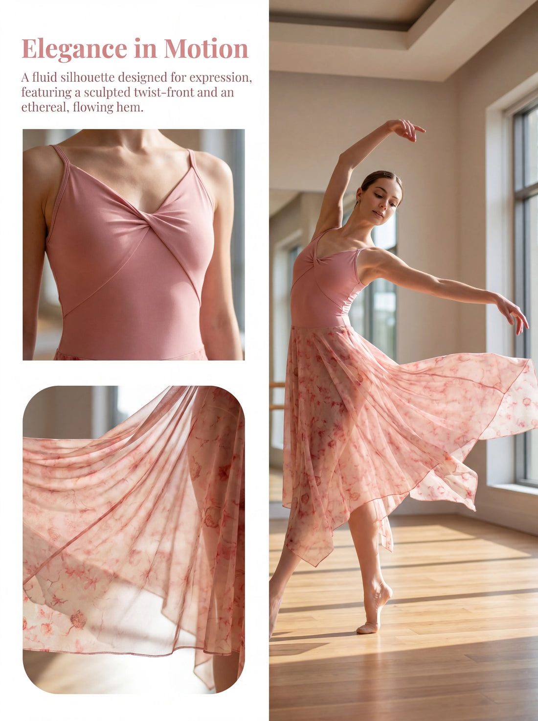Lyrical Dance Costume for Women Airy 20D Printed Mesh Contemporary Dance Dress Asymmetric Flowy V-neckline Ballet Dancewear