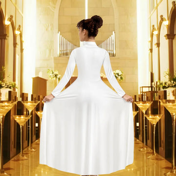 Women's Long Sleeve Praise Dance Dress for adult Worship Liturgical Classical Sets with High Neck and No Crotch Praise Dancewear