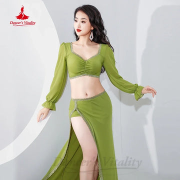 Belly Dancer Costume Suit for Women Long Sleeves Top+split Skirt 2pcs Oriental Dance Clothing Girl's Bellydancing Wear Outfit