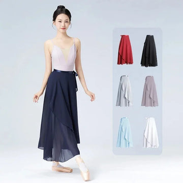 Women's Lyrical Long Chiffon Ballet Dance Skirts Soft Black Burgundy Translucent Adult Dress for Dance Performances And Costumes