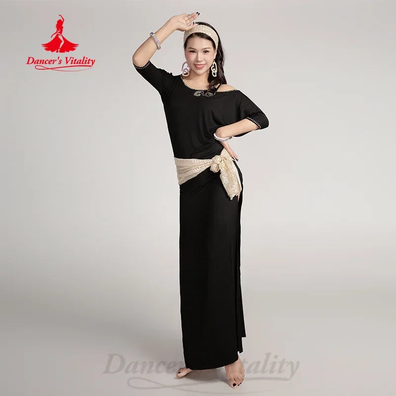 BellyDance Practice Clothes Loose and Comfortable Modal Robe+headscarf+hip Scarf 3pcs Adult Oriental Dance Training Clothing