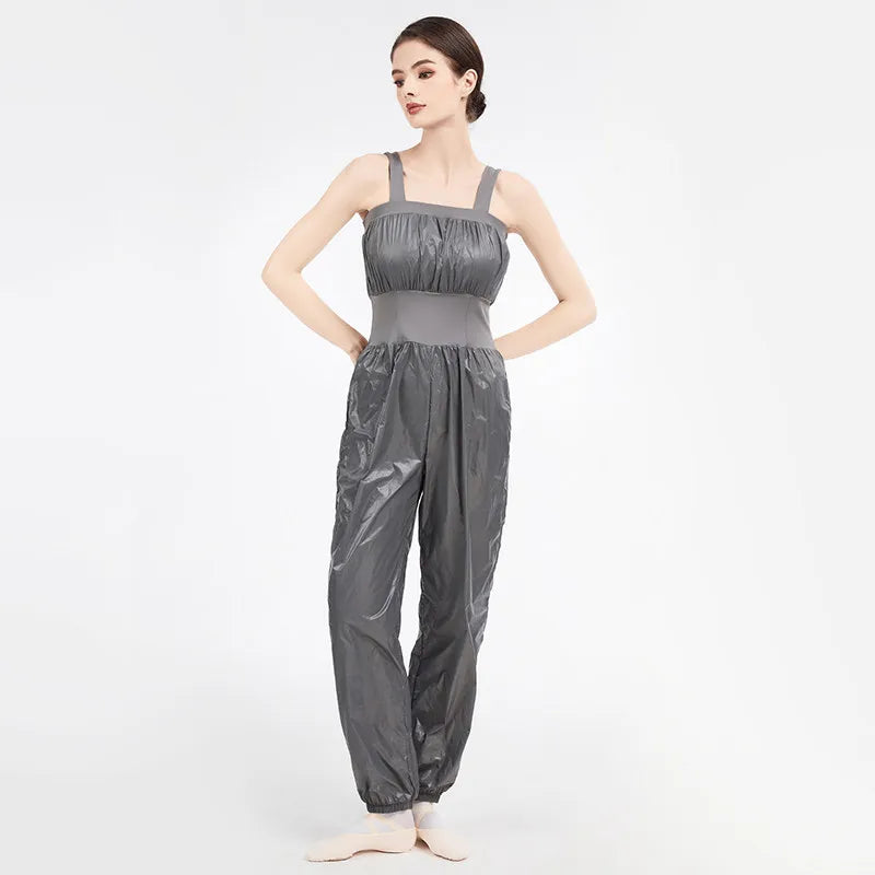 Sauna Sweat Jumpsuit Women, Weight Loss Fat Burning Workout Bodysuit, Wide Strap Fitness Jumpsuit for Ballet Dance Training