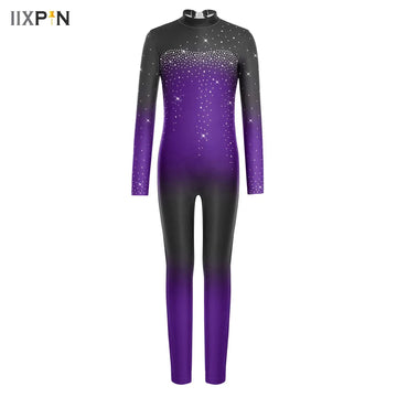 Kids Figure Skating Full Bodysuit Long Sleeve Ballet Gymnastics Jumpsuit Girls Children Workout Yoga Training Full Body Unitards