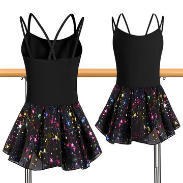 Girl Christmas Sleeveless Dress Ballet Dance Leotards for girl Gymnastics Dance Skirts with Shiny Sequins and Double Straps