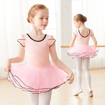 Girls Pink Ballet Leotards Dress Short Sleeve Dance Bodysuit Swimwear for Toddler Girls Tutu Skirts Ballerina Party Wear