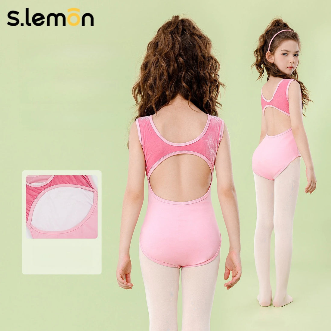 Girls' Ballet Leotard Velvet Seamless– Sleeveless Gymnastics Bodysuit with Contrast Panels for Dance, Tumbling & Performance