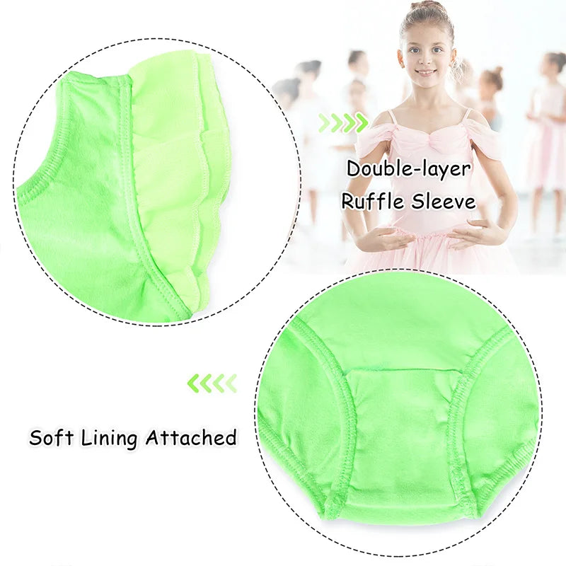 Girls Classic Basic Ballet Dance Leotards for girl Gymnastics Dance Tops with Ruffle Sleeve and Round Neckline Ballet Dancewear