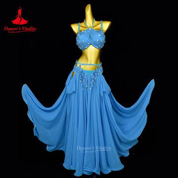 BellyDance Outfit Set for Women Senior AB Stones Bra Top+chiffon Long Skirt 2pcs Adult Oriental Dancing Performance Clothing