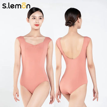 Ballet Leotard Women, DansMineral Cooling Wide Strap V-Neck Ruched Dance Bodysuit for Adult Dancers