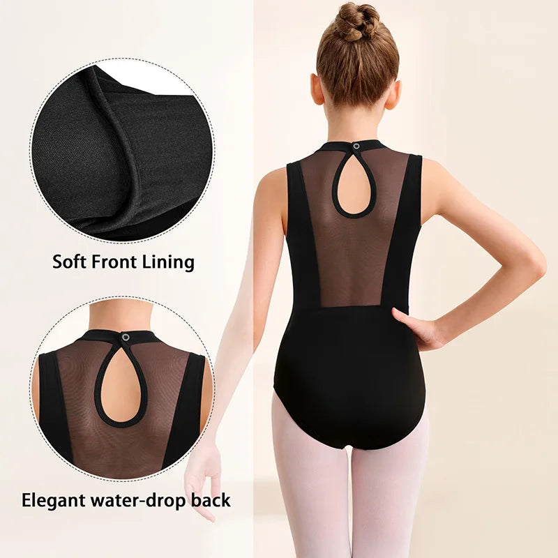 Girl Sleeveless Camisole Ballet Dance Leotards for girls Gymnastics Tank Tops with Water-drop Hollow Mesh Back and Soft Lining