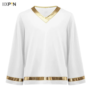 Kids Boys Praise Worship Dance Tunic Pullover Tops Liturgical Costume Church Robe Ballroom Dance Performance Dancewear Shirts