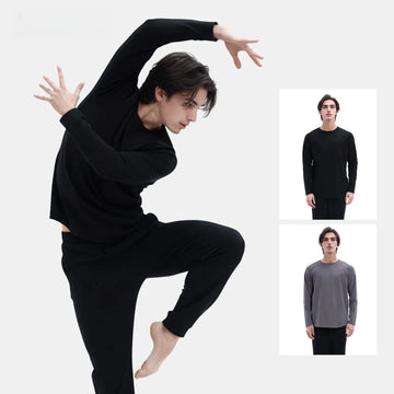 Boys Dance Top –New Fall/Winter Long Sleeve Black Cotton Ballet & Gymnastics Leotard Slim Fit Performance Shirt for Men & Teens
