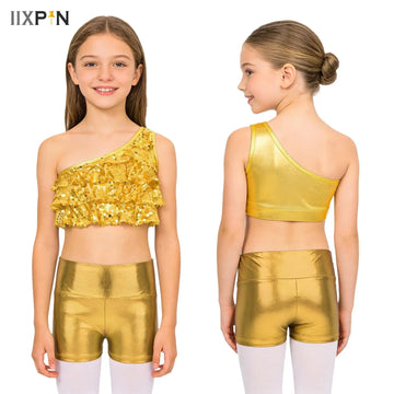Big Girls Latin Jazz Ballroom Dance Performance Costume 2pcs Shiny Sequined Crop Tops And Shorts Culottes Outfit Show Dancewear