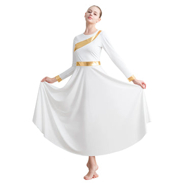 Women Praise Dance Dress Long Sleeve Liturgical Church Worship Dress Breathable Lined
