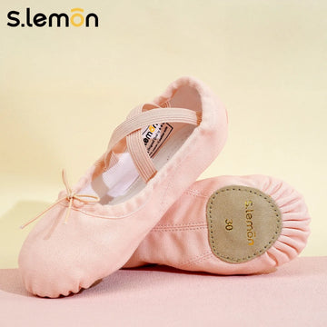 S.lemon Kids Ballet Dance Shoes for Girls Double Canvas Cow Suede Soft Sole Chinese Dance Cat Paw Practice Shoes