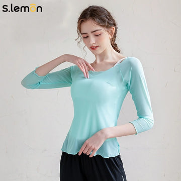 S.lemon 2025 New Women Breathable Mesh Dance Top Long Sleeve Cool Chinese Modern Body Shaping Wear