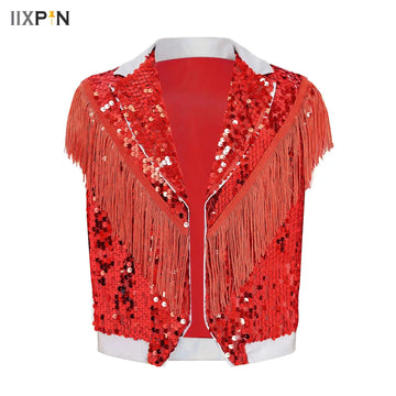 Kids Boys Tassel Sequin Vest Waistcoat Halloween Christmas Choir Jazz Hip Hop Celebration Festival Dress Up Holiday School Show