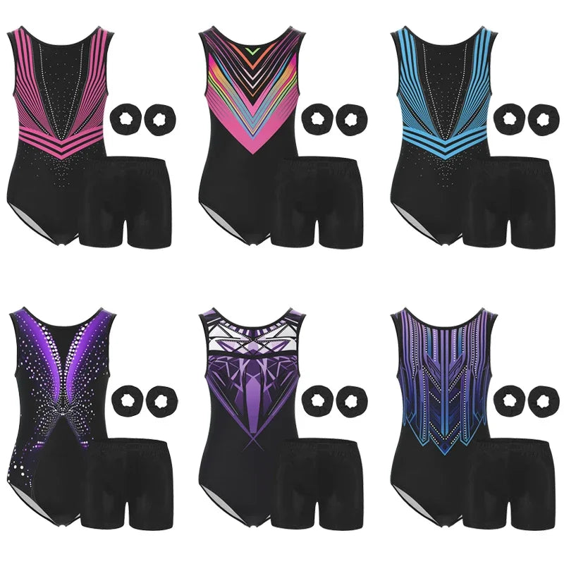 Gymnastics Leotards for Girls Sleeveless Tank  Athletic Biketard Kids Water-drop Back Unitard Tumbling Activewear Outfits