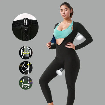 Women's Full Body 3-In-1 Long Sleeved Pants Sauna Sweat Suits Jumpsuits Slimming Weight Loss Slimming Shaper Waist Trainer