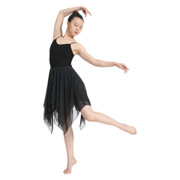 Women Lyrical Dance Costume Modern Contemporary Ballet Dancewear Spaghetti Strap Chiffon Flowy Dress