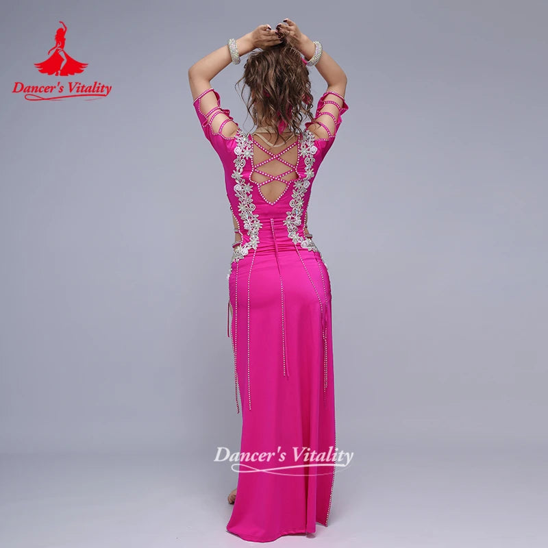 Belly Dance Costume Women's Senior AB Stones Robe+Bra+Headscarf 3pcs Shaabi Baladi Saidi Competition Clothing Dancer's Vitality