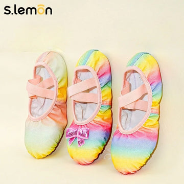 S.lemon Ballet Shoes for Girls Soft Sole Gradient Color Chinese Dance Practice Performance Shoes