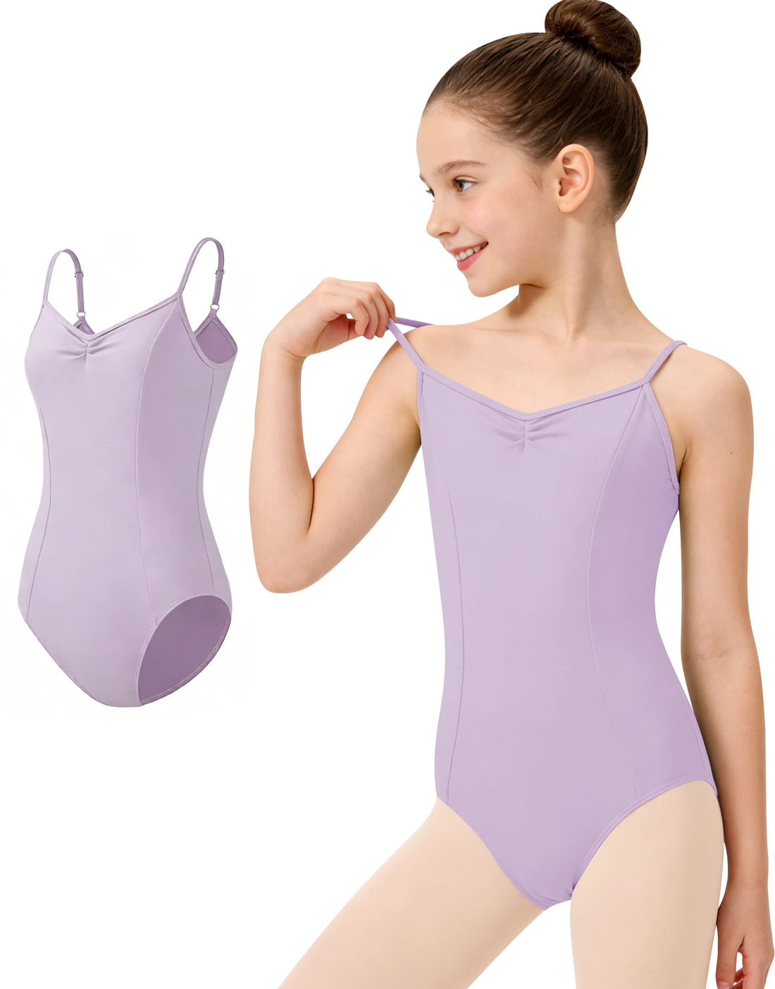 Girls Camisole Dance Leotard For Ballet Chest crease Dancewear Adjustable Shoulder Strap Back Pleats Soft Lining