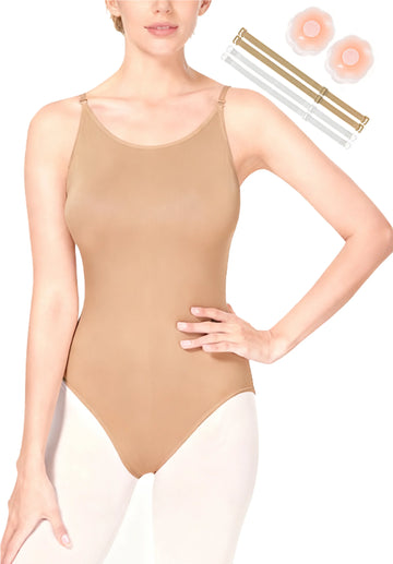 Ballet Undergarments for Women Nude Dance Leotard Seamless Gymnastic Underwear with Adjustable Clear Straps