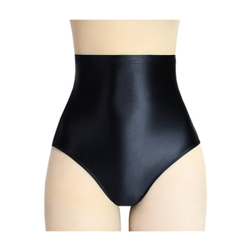 Women's High-Waisted Smooth Oil Glossy Yoga Briefs Silky Sports Training Underwear Solid Swimming Shorts