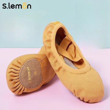 S.lemon Cat Claw Boys Ballet Shoes Soft Sole Cow Suede Upper Camel Color for Dance Practice & Body Training