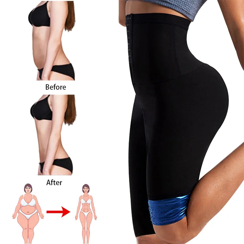 Women High Waist Sauna Sweat Short Pants for Adult Fat Workout Weight Loss Slimming Waist Trainer Leggings with Mesh crotch