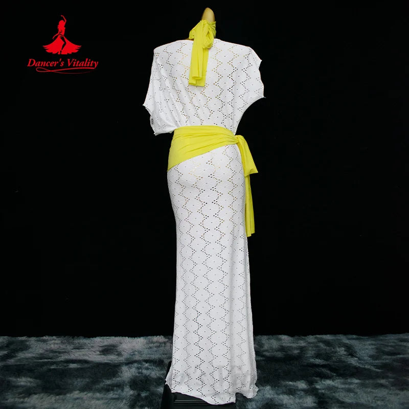 Belly dance costume women's loose and elegant robe+headscarf+hip scarf 3pcs adult comfortable pure cotton practice clothing