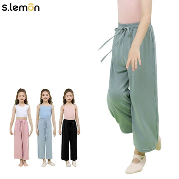 Girls Modal Pants 3/4 Length Wide Leg Trousers Soft Breathable Casual Lounge Pants for Spring Summer Toddler to Big Kids Sizes