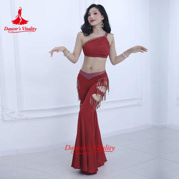 BellyDance Costumes for Women's Sexy Backless Top+Tassel Flared Pants 2pcs Adult Oriental Dancing Clothing Dancer's Vitality