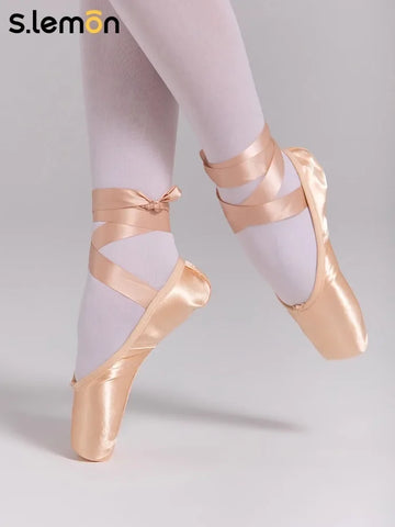 Slemon Adult Ballet Pointe Shoes Straps Satin Hard-Sole Practice Shoes Beginner's Toe Dance Training Shoes for Girl Women