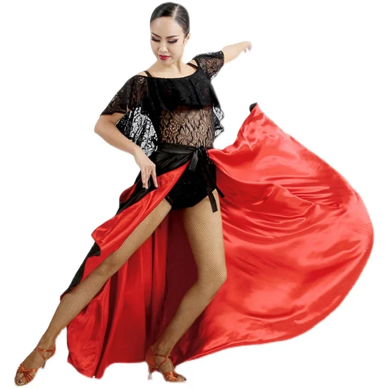 Female Professional Latin Spanish Costume Latin Dance Belly Dance Skirt Practice Costume Cloak Bull Dance Big Swing Skirt