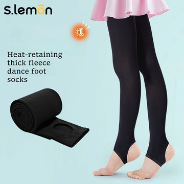 Fleece-Lined Footed Dance Tights for Girls & Women – Warm 9/10 Black Ballet Leggings, Sizes 120-180cm