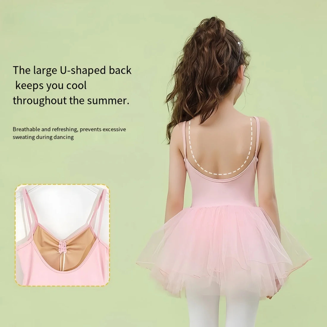 Girls Ballet Tutu Dress Spaghetti Strap Mesh Puff Skirt Kids Chinese Dance Gymnastics Practice Leotard