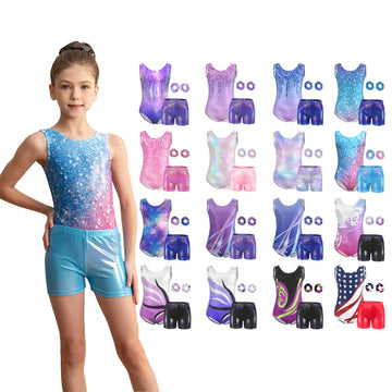 Girls Gymnastics Leotard  Kids Sparkle 4 Piece Dance Leotard  Toddler Athletic Tumbling Outfits