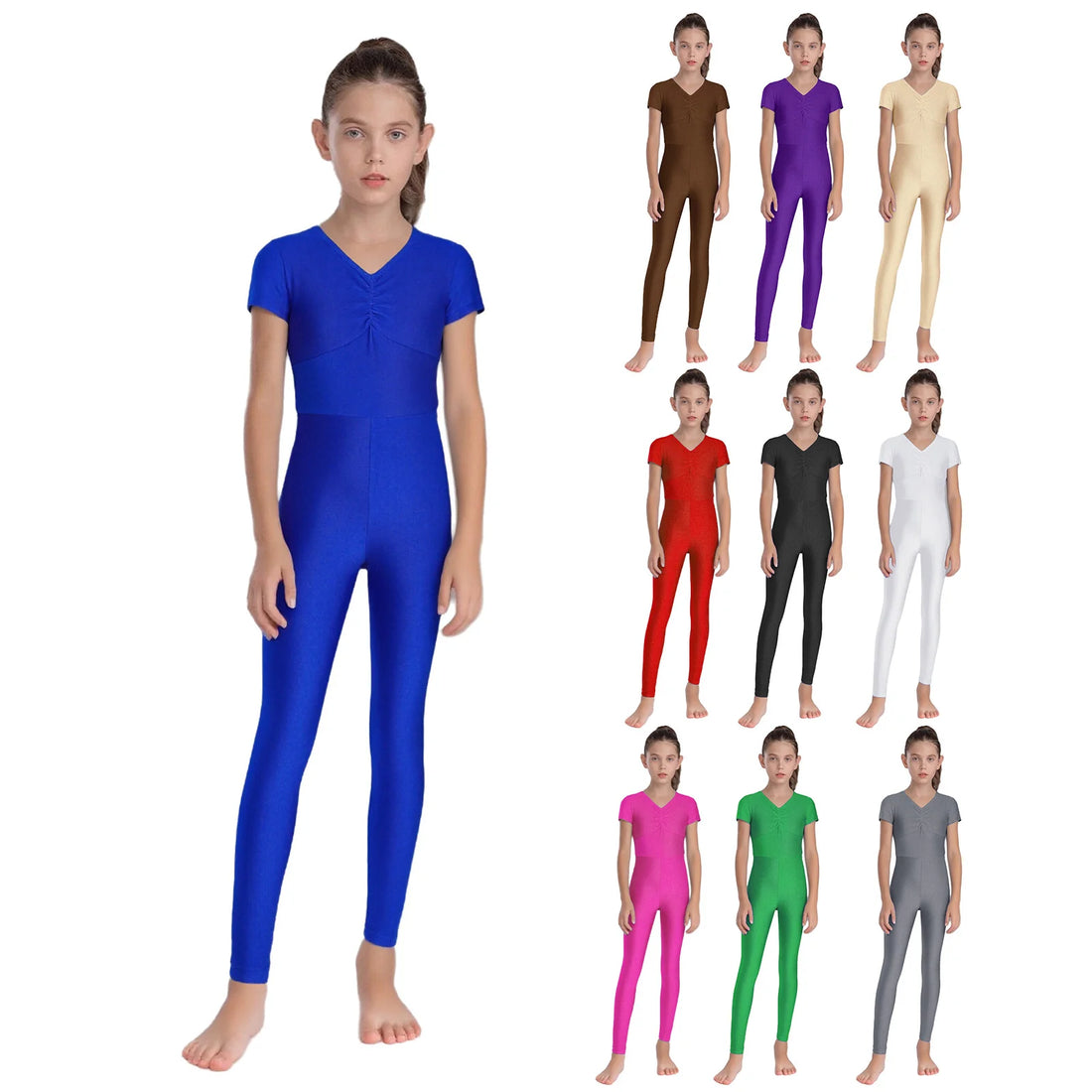 Children's Ballet Gymnastics Leotard Dance Costume Girls Short Sleeves Jumpsuit Bodysuit Dancewear Kids Full Body Unitard