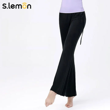 S.lemon Black Modal Dance Pants for Women Adults Straight Leg Micro Flare Modern Dance Gymnastics Trousers