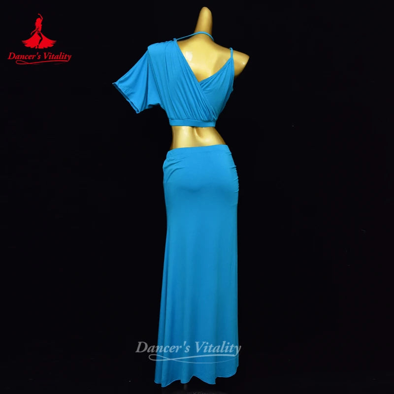New Belly Dance Practice Costume Women's Sexy Off Shoulder Top+Sexy Split Long Skirt 2pcs Oriental Dance Performance Clothing